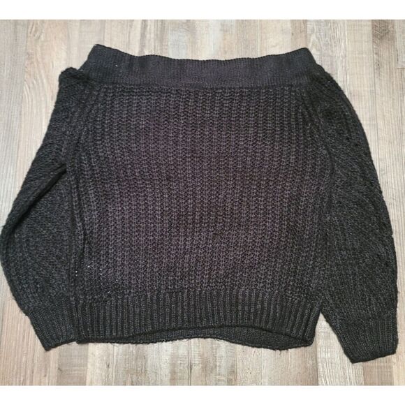 Noisy May Knit Crochet Black Sweater Size Medium Off Shoulders Boho - Picture 4 of 8